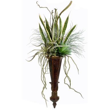 (image for) Green Faux Succulent Arrangement in Resin Sconce GRWF3273 TEXT_CLOSE_WINDOW