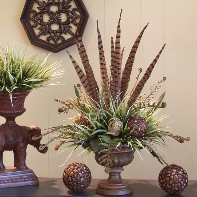 Pheasant Feathers & Hydrangea Floral Design AR215-100 Silk Flowers